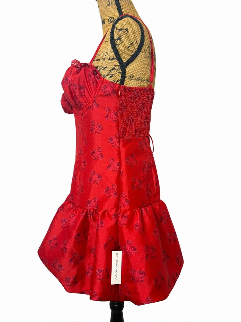 NWT For Love & Lemons Annika Red Rose Jacquard Corset Bubble Mini Dress M - Picture 5 of 7